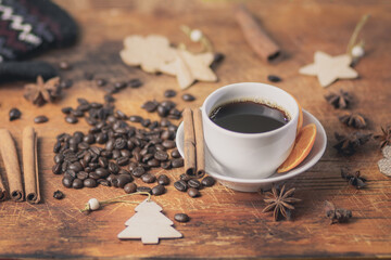 cup of coffee with cinnamon and anise