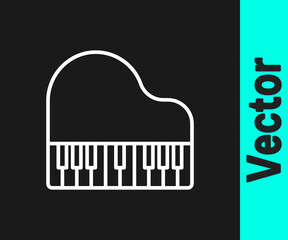 Sticker - White line Grand piano icon isolated on black background. Musical instrument. Vector.