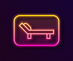 Wall Mural - Glowing neon line Sunbed icon isolated on black background. Sun lounger. Vector.