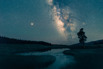 Sticker - Amazing shot of the starry sky above the pond at night