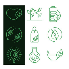 Sticker - organic natural icons set heart leaf ecology nature renewable green line style