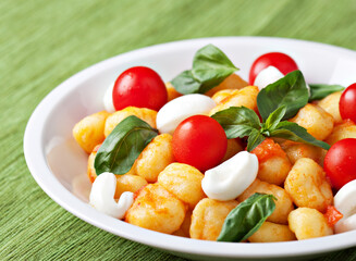 Sticker - Homemade gnocchi with tomato sauce basil and mozzarella.