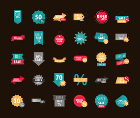 Sticker - sale offer discount percent commerce business icons set design template