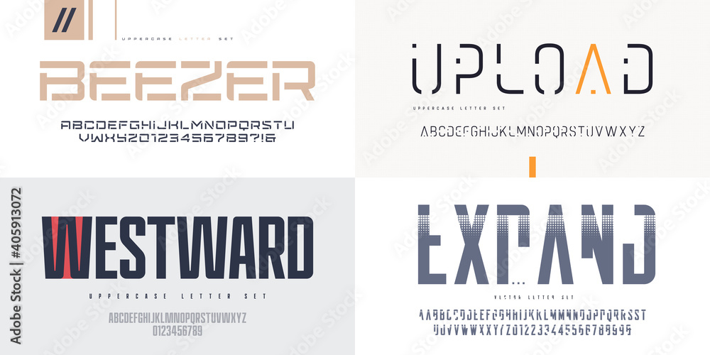 Collection of vector sans serif fonts, uppercase letter sets, alphabets - obrazy, fototapety, plakaty 