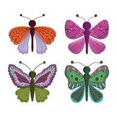 Canvas Print - set of butterflies insect decorative wings cartoon