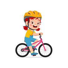 Happy Cute Little Girl Boy Riding Bicycle