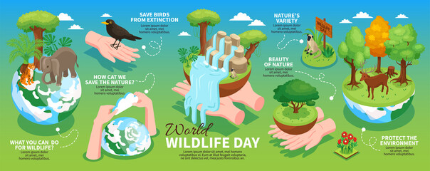 Poster - World Wildlife Day Isometric Infographics