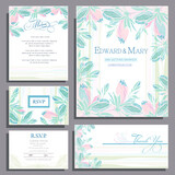 Fototapeta Tulipany - Wedding invitation card in pastel colors with magnolia flowers, Basic CMYK