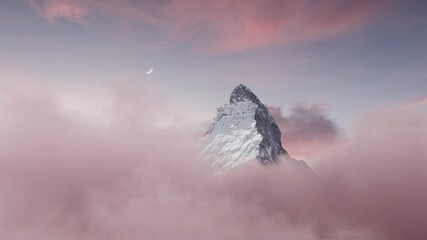 Leinwandbilder - majestic Matterhorn mountain with crescent moon in the evening mood