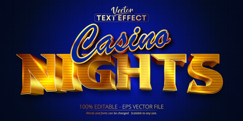 Canvas Print - Casino Nights text, shiny golden and blue color style editable text effect