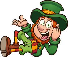 Leprechaun Lying Down Cartoon. Vector Clip Art Illustration With Simple Gradients. All On A Single Layer.
