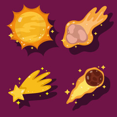 Sticker - space shooting star sun asteroid comet adventure cartoon icons set