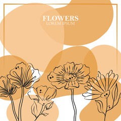 Poster - flowers floral bloom nature and botanical line with spot color