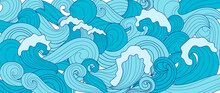 Traditional Japanese Wave Pattern Background Vector. Luxury Line Arts For Prints, Fabric, Poster And Wallpaper.