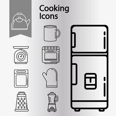 Poster - bundle of nine kitchen utensils line style icons and lettering vector illustration design