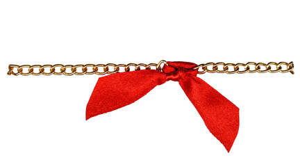 Wall Mural - golden chainlet with red ribbon. accessories for sewing and scrapbooking decorations