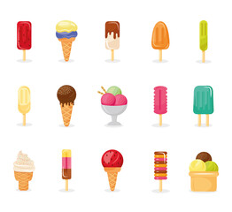 Wall Mural - bundle of fifteen ice creams set icons vector illustration design