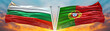 Double Flag Portugal and Bulgaria flag waving flag with texture sky Cloud and sunset background