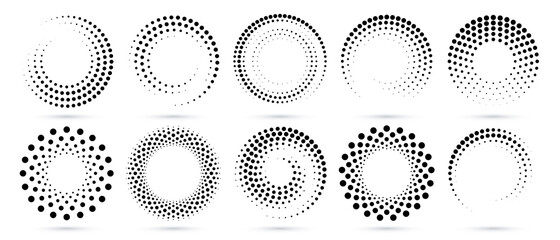 half tone circle. round dotted frame, circles pattern border and abstract halftone graphic design ve