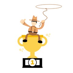 Wall Mural - america cowboy and champion trophy cartoon doodle business flat design style vector illustration