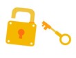 yellow key and pad lock cartoon doodle flat design style vector illustration 