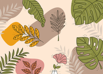 Sticker - leafs and colors plants boho style pattern background vector illustration design