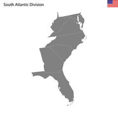 Wall Mural - High Quality map of South Atlantic division of United States of America with borders