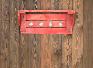 Poster - vintage red hanger on wooden wall