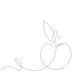 Wall Mural - Apple icon on white background one line drawing, vector illustration