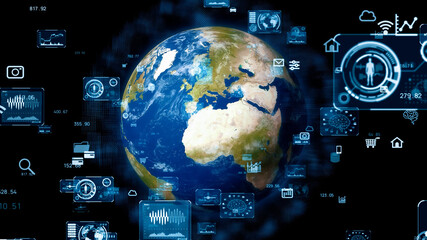 Poster - Global communication network concept. Planet earth in cyberspace. Elements of this image furnished by NASA. 3D rendering.