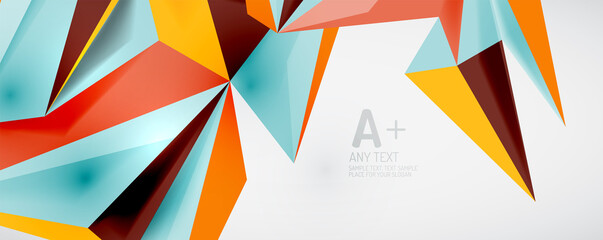 Vector triangle geometric backgrounds. Low poly 3d shape on light backdrop. Vector illustration for covers, banners, flyers and posters and other designs