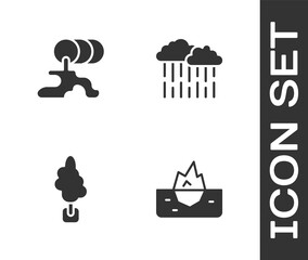 Poster - Set Iceberg, Barrel oil leak, Tree and Cloud with rain icon. Vector.