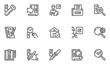 Set Of Vector Line Icons Related To Expertise. Inspection, Examination, Analysis, Testing. Editable Stroke. 48x48 Pixel Perfect.
