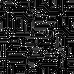 Wall Mural - Technical vector seamless background with hand drawn motherboard pattern 