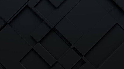 Dark tech background, with a geometric 3D structure. Clean, minimal design with simple black futuristic forms. 3D render