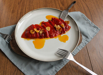 Poster - Spanish Piquillo peppers with garlic and olive oil. Spanish tapas dish. 