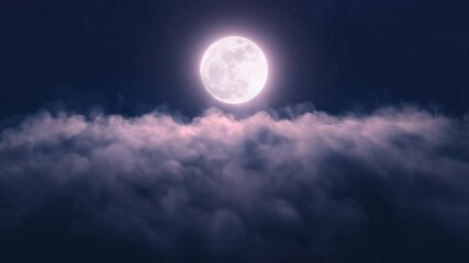 bright glowing full moon in the sky. light reflections on clouds. time lapse, fast moving clouds. da