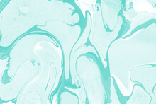 Aqua Marble Ink Texture On Watercolor Paper Background. Marble Stone Image. Bath Bomb Effect. Psychedelic Biomorphic Art.