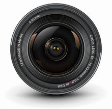 Camera Photo Lens, Front View, Realistic 3D Vector Icon.