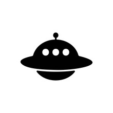 UFO Icon In Black. Spaceship Sign. Alien Concept. Vector EPS 10. Isolated On White Background