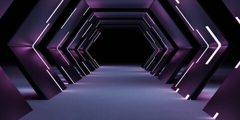 Wall Mural - abstract futuristic tunnel hall technology 3d render illustration
