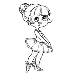 Poster - Cute cartoon little ballerina girl in lush tutu outlined for coloring isolated on a white background