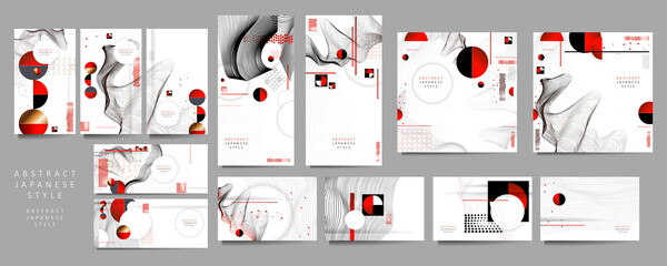 Wall Mural - Set Posters design Japanese style templates set invitations to lines abstract background for book cover texture brochure
