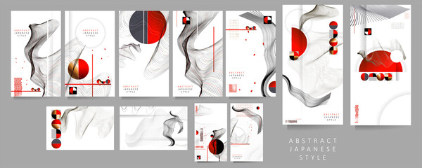 Wall Mural - Set Posters design Japanese style templates set invitations to lines abstract background for book cover texture brochure