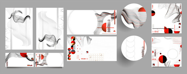 Wall Mural - Set Posters design Japanese style templates set invitations to lines abstract background for book cover texture brochure