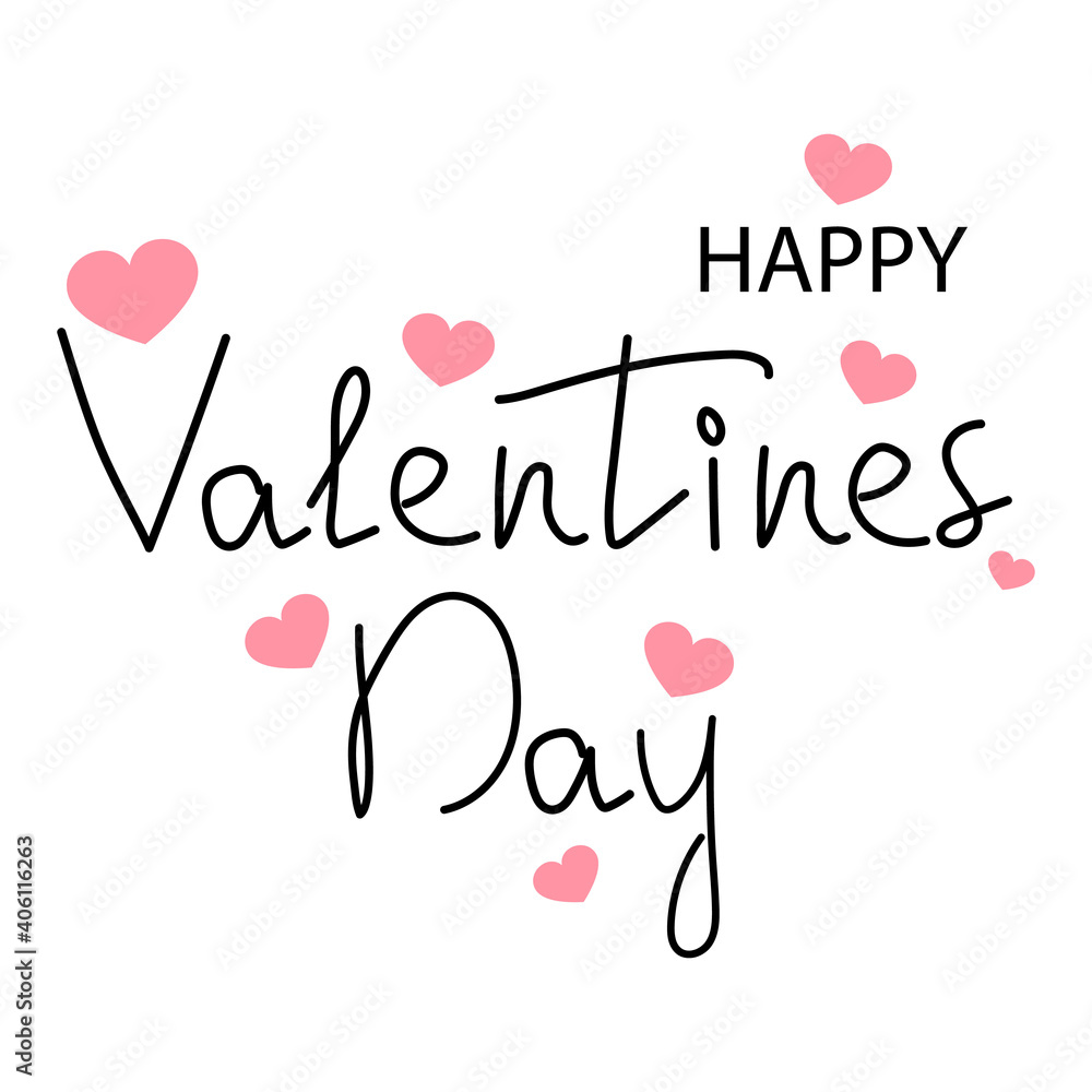 Happy valentine s day text with hearts on the postcard. Vector illustration - obrazy, fototapety, plakaty 