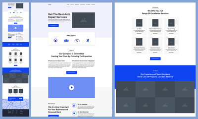 Wall Mural - one page landing website design template for auto service and car repair. landing page ux ui wirefra
