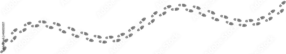 footprints shoe sole tracking path on white background, Shoes trail track vector illustrations  - obrazy, fototapety, plakaty 