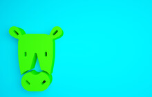 Green Rhinoceros Icon Isolated On Blue Background. Animal Symbol. Minimalism Concept. 3d Illustration 3D Render.