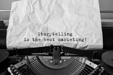Wall Mural - text storytelling is the best marketing typed on retro typewriter